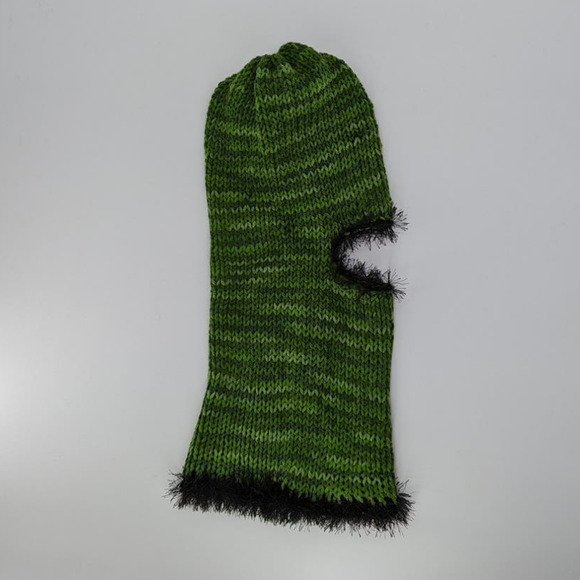 Green Multitone Fairy Grunge Fuzzy Knitted Handmade Balaclava Winter Hat - Picture 4 of 8